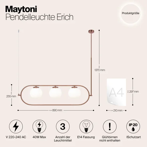 Светильник подвесной Erich MOD221PL-03BS Maytoni белый на 3 лампы, основание латунь в стиле современный шар фото 7