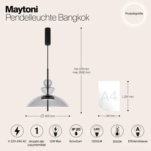 Светильник подвесной LED Bangkok MOD185PL-L11B3K3 Maytoni серый на 1 лампу, основание чёрное в стиле современный фото 10