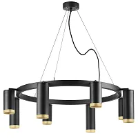 Люстра подвесная Rullo LR01837487440 Lightstar золотая чёрная на 8 ламп, основание чёрное в стиле хай-тек 