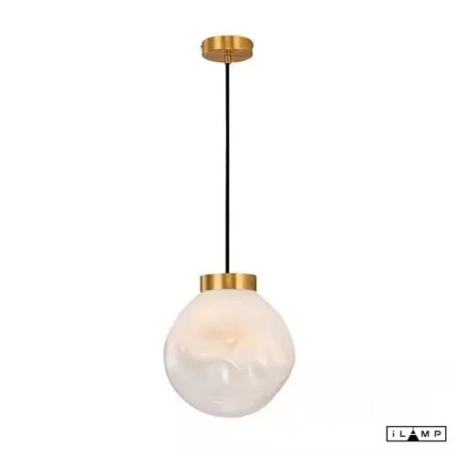 Светильник подвесной Pear 8648P/L GL-WH iLamp белый на 1 лампу, основание золотое в стиле арт-деко современный шар выдувное