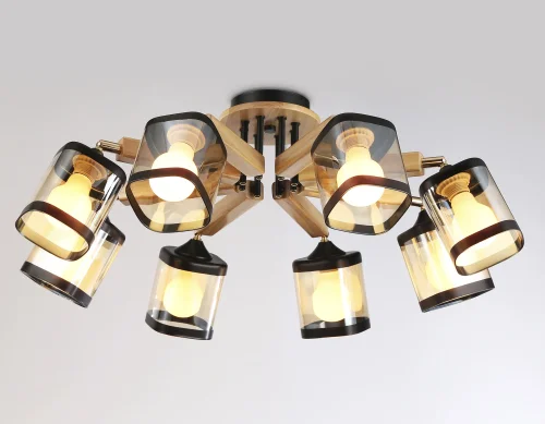 Люстра потолочная TR9530 Ambrella light янтарная на 8 ламп, основание чёрное золотое в стиле классический современный кантри  фото 5