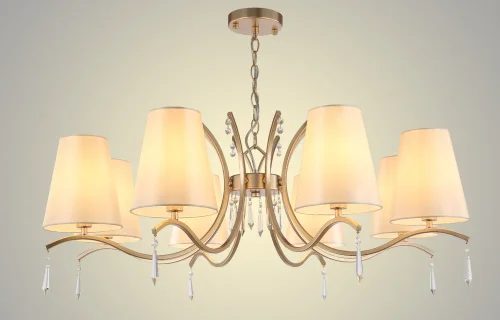Люстра подвесная RENATA SP8 GOLD Crystal Lux бежевая на 8 ламп, основание золотое в стиле арт-деко фото 4