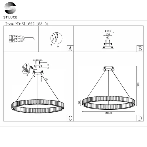 Люстра подвесная LED Tivoli SL1622.183.01 ST-Luce прозрачная на 1 лампа, основание хром в стиле современный кольца фото 2