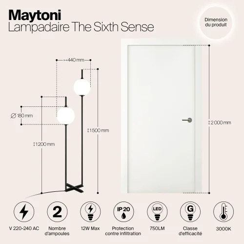 Торшер LED The Sixth Sence Z020FL-L12BK Maytoni белый на 1 лампу, основание чёрное в стиле современный фото 13