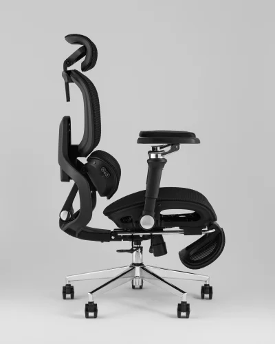 Кресло офисное топчэйрс Продиджи с оттоманкой, черный УТ000041699 Stool Group, чёрный/текстиль сетка, ножки/металл/хром, размеры - *1310**** фото 8