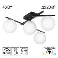 Люстра потолочная LED с пультом Dorsy CL223142 Citilux белая на 4 лампы, основание чёрное в стиле современный шар с пультом