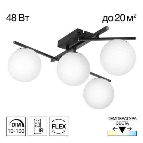 Люстра потолочная LED с пультом Dorsy CL223142 Citilux белая на 4 лампы, основание чёрное в стиле современный шар с пультом