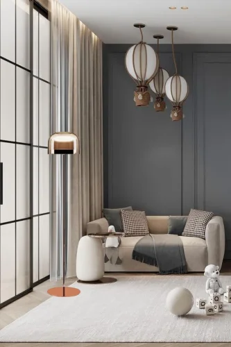Торшер LED 0756FL-1PG Milosh Tendence янтарный на 1 лампу, основание медь в стиле современный арт-деко фото 5