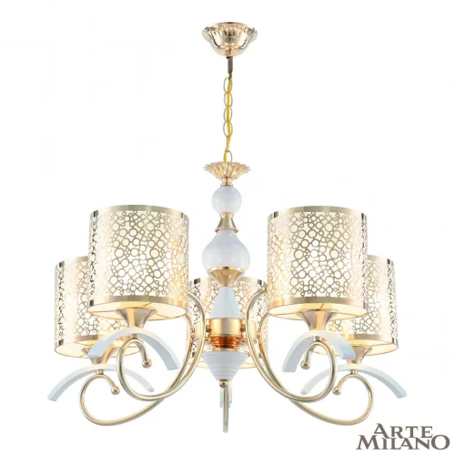 Люстра подвесная Florentia-9787 309787/5 Wh/Gd Arte Milano белая золотая на 5 ламп, основание золотое в стиле современный арт-деко 