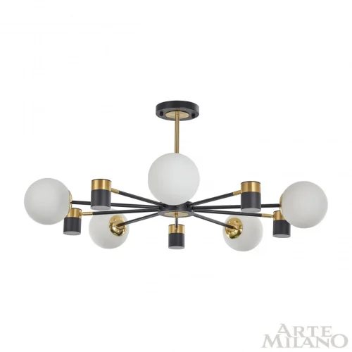 Люстра потолочная LED Ferrara-71040 274802/10 BK/GD Arte Milano белая на 10 ламп, основание чёрное в стиле современный фото 9