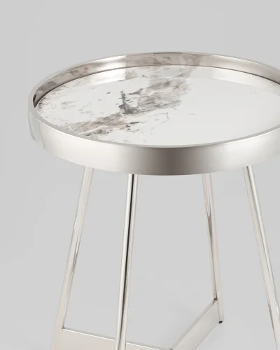 Журнальный столик Гера 50*50, белая керамика, сталь серебро УТ000039404 Stool Group столешница белая из керамика фото 2