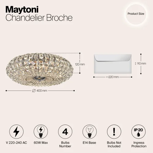 Люстра хрустальная Broche DIA902-04-N Maytoni прозрачная на 4 лампы, основание хром в стиле современный фото 7