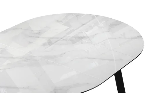 Стеклянный стол Алингсос 100(140)х100х76 белый мрамор / черный 532387 Woodville столешница белая мрамор из стекло фото 8