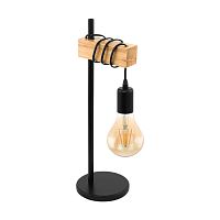 Настольная лампа лофт Townshend 32918 Eglo без плафона 1 лампа, основание чёрное коричневое дерево металл в стиле лофт 