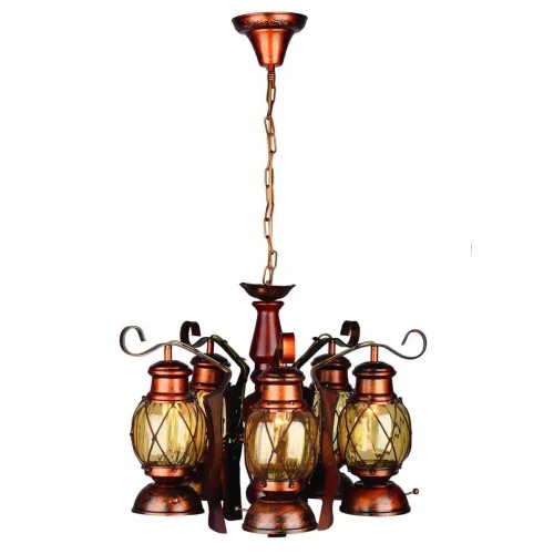 Люстра подвесная Maceira OML-58303-05 Omnilux прозрачная янтарная на 5 ламп, основание коричневое в стиле кантри Люстра подвесная Maceira OML-58303-05 Omnilux прозрачная янтарная на 5 ламп, основание коричневое в стиле кантри