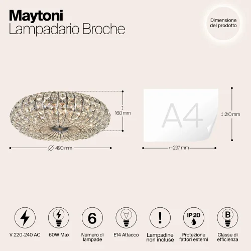 Люстра хрустальная Broche DIA902-06-N Maytoni прозрачная на 6 ламп, основание хром в стиле современный фото 4