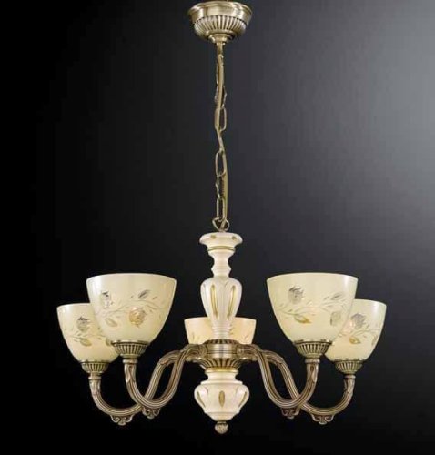 Люстра подвесная  L 6858/5 Reccagni Angelo жёлтая на 5 ламп, основание античное бронза в стиле кантри классический 