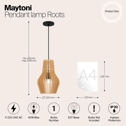Светильник подвесной Roots MOD191PL-01W Maytoni бежевый на 1 лампу, основание чёрное в стиле кантри современный фото 7
