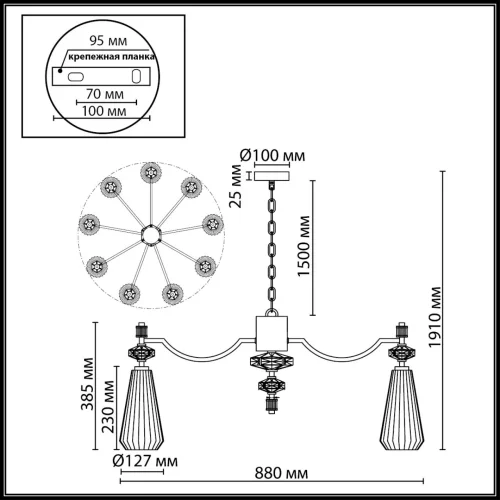 Люстра подвесная Terra 5414/9 Odeon Light прозрачная на 9 ламп, основание античное бронза латунь в стиле классический современный фото 2