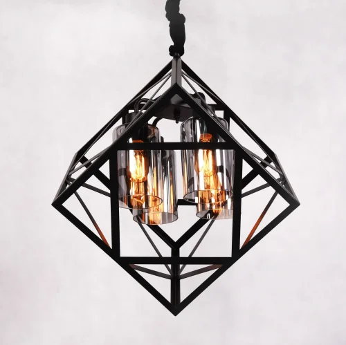 Светильник подвесной Brutte LDP 11339-4 BK Lumina Deco янтарный 4 лампы, основание чёрное в стиле лофт ковка кантри  фото 4