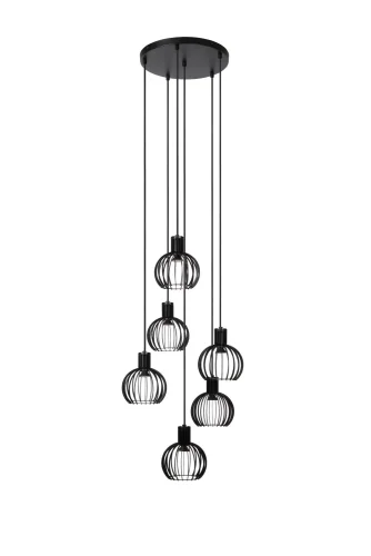 Светильник подвесной Mikaela 73400/16/30 Lucide чёрный 6 ламп, основание чёрное в стиле современный каскад фото 2