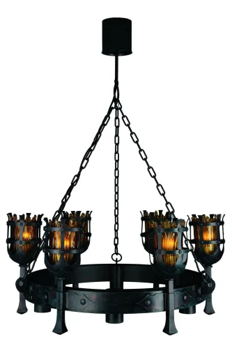 Люстра подвесная Crestuma OML-50003-12 Omnilux янтарная на 6 ламп, основание чёрное в стиле кантри 