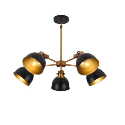 Люстра на штанге Белмонти (Belmonti) LDP D017-5 BK Lumina Deco чёрная на 5 ламп, основание золотое в стиле лофт 