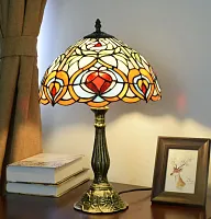 Настольная лампа Тиффани Heart OFT836 Tiffany Lighting красная разноцветная оранжевая 1 лампа, основание коричневое металл в стиле тиффани орнамент