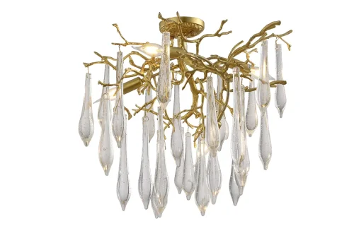 Люстра потолочная REINA PL5 D600 GOLD PEARL Crystal Lux прозрачная на 5 ламп, основание золотое в стиле флористика арт-деко фото 2