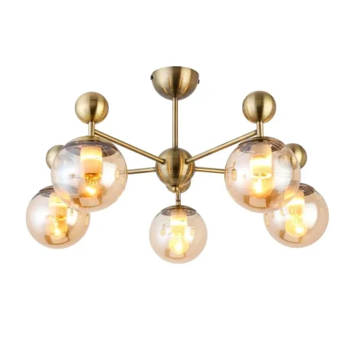 Люстра потолочная Pechio SLE106302-05 Evoluce прозрачная янтарная на 5 ламп, основание бронзовое в стиле современный шар