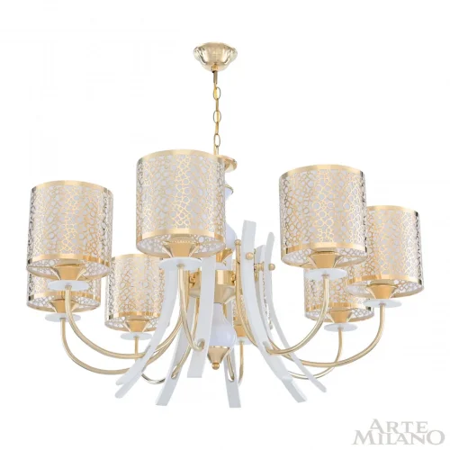 Люстра подвесная Florentia-6067 306067/8 Wh/Gd Arte Milano золотая белая на 8 ламп, основание золотое в стиле современный арт-деко фото 3