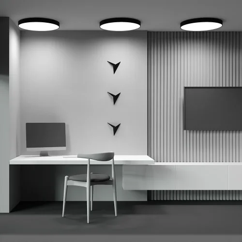 Светильник потолочный LED Zon C032CL-90W3K-RD-B Maytoni белый на 1 лампу, основание чёрное в стиле современный круглый тарелка фото 12