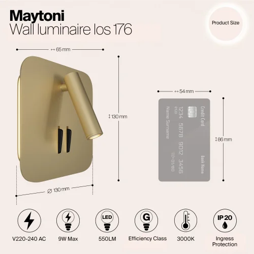 Бра с выключателем LED Ios 176 C175-WL-01-6W-MG Maytoni золотой на 1 лампу, основание матовое золото в стиле хай-тек минимализм фото 4