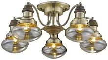 Люстра потолочная 306-507-05 Velante бронзовая прозрачная на 5 ламп, основание коричневое бронзовое в стиле кантри 