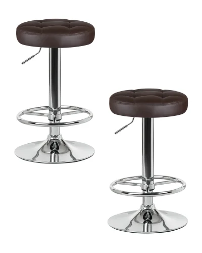 Табурет барный набор 2 шт. SET-2 5008-LM BRUNO, цвет сиденья коричневый, цвет основания хром Dobrin, /экокожа, ножки/металл/хром, размеры - 610*830***360*360