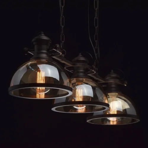 Светильник подвесной лофт Нойвид 682012103 MW-Light прозрачный янтарный на 3 лампы, основание чёрное в стиле лофт фото 2
