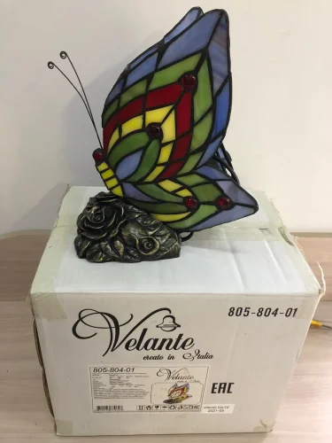 Настольная лампа Тиффани 805-804-01 Velante разноцветная 1 лампа, основание коричневое бронзовое металл в стиле тиффани бабочки фото 3
