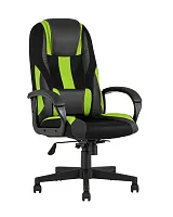 Кресло игровое TopChairs ST-CYBER 9 GREEN (Спинка и сиденье комбо ткань/экокожа, цвет черный/зеленый УТ000034844 Stool Group, зелёный/экокожа, ножки/металл/чёрный, размеры - ****660*700
