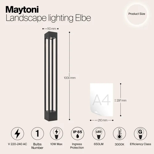 Парковый светильник LED Elbe O424FL-L10GF Maytoni уличный IP65 чёрный на 1 лампу, плафон чёрный в стиле современный LED фото 4