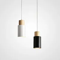 Светильник подвесной PIPE WOOD SHORT 140930-26 ImperiumLoft белый чёрный на 1 лампу, основание коричневое бежевое в стиле скандинавский 