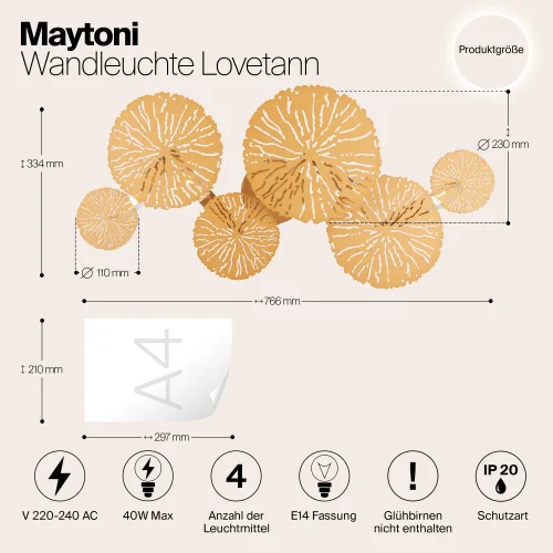 Бра Lovetann MOD082WL-04G Maytoni золотой на 4 лампы, основание золотое в стиле современный арт-деко фото 15