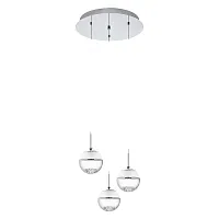 Люстра подвесная LED MONTEFIO 1 93709 Eglo белая прозрачная на 3 лампы, основание хром серое в стиле современный 
