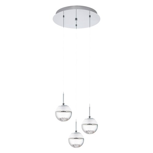 Люстра подвесная LED MONTEFIO 1 93709 Eglo белая прозрачная на 3 лампы, основание хром серое в стиле современный 