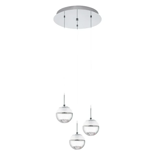 Люстра подвесная LED MONTEFIO 1 93709 Eglo белая прозрачная на 3 лампы, основание хром серое в стиле современный 