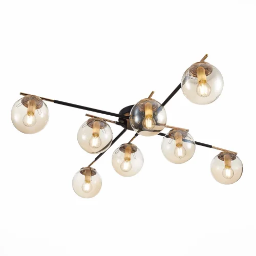 Люстра потолочная Литерно (Literno) SLE106902-08 Evoluce прозрачная янтарная на 8 ламп, основание чёрное в стиле современный шар фото 3