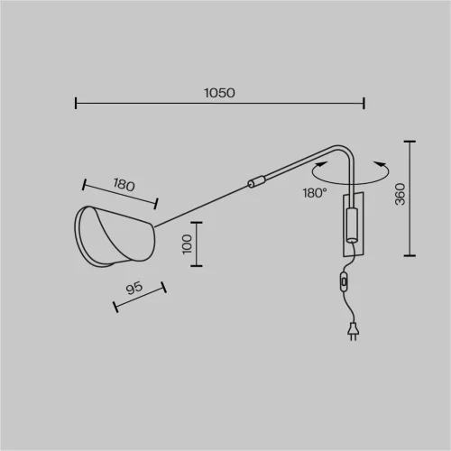 Бра с выключателем в розетку Mollis MOD126WL-01B1 Maytoni чёрный на 1 лампу, основание чёрное в стиле современный в розетку фото 9
