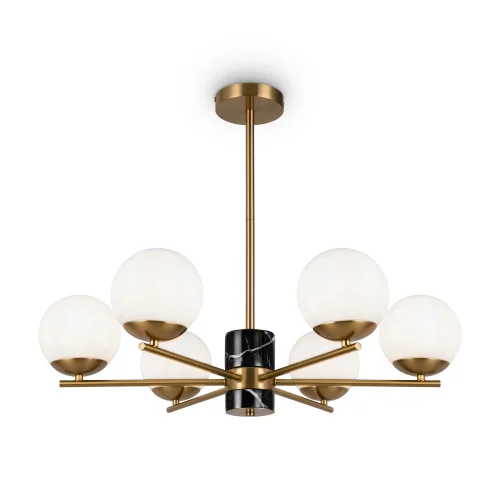 Люстра на штанге Marble FR5230PL-06BS Freya белая на 6 ламп, основание латунь в стиле современный шар