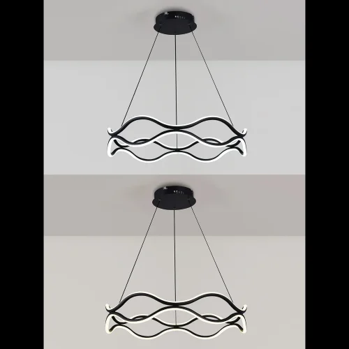 Люстра подвесная с пультом LED LAMPS 81285 Natali Kovaltseva белая чёрная на 1 лампу, основание чёрное в стиле современный хай-тек с пультом яндекс алиса сири фото 2