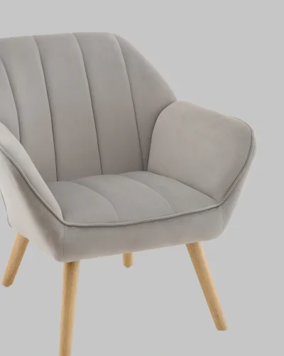 Кресло Руди серебристый УТ000040115 Stool Group, серебряный/велюр, ножки/массив гевеи/бежевый коричневый, размеры - *750****мм фото 6
