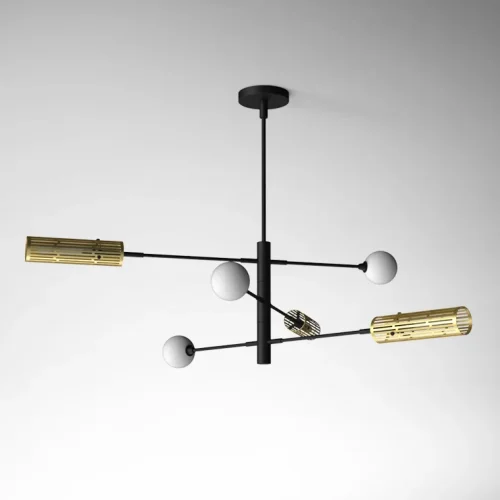 Люстра на штанге SWAY D130 6 lamps 203590-26 ImperiumLoft белая на 9 ламп, основание чёрное в стиле современный 